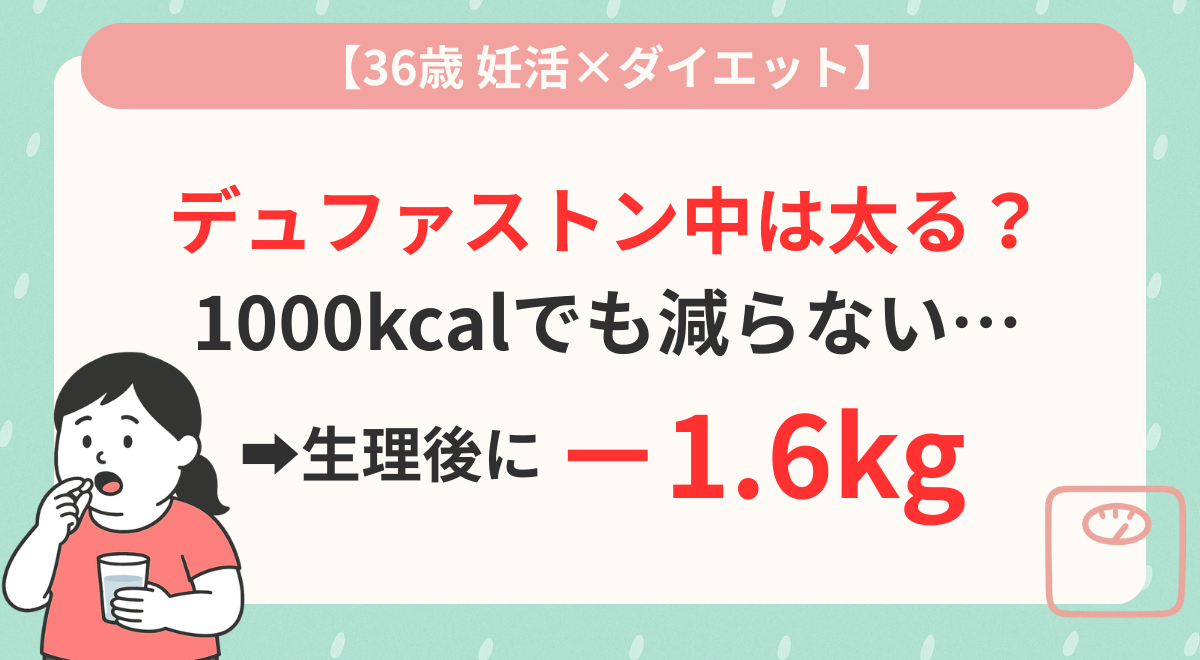 【妊活】デュファストンで太る？1000kcal生活でも減らなかった私が、生理後に1.6kgストンと落ちた理由